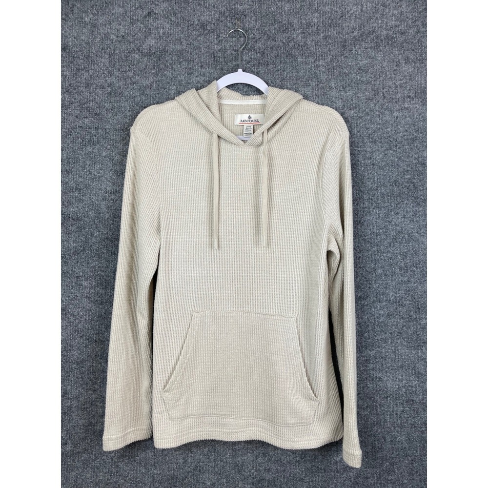 Rainforest Waffle Knit Hoodie Mens Small Cream Excellent Long Sleeve Pullover